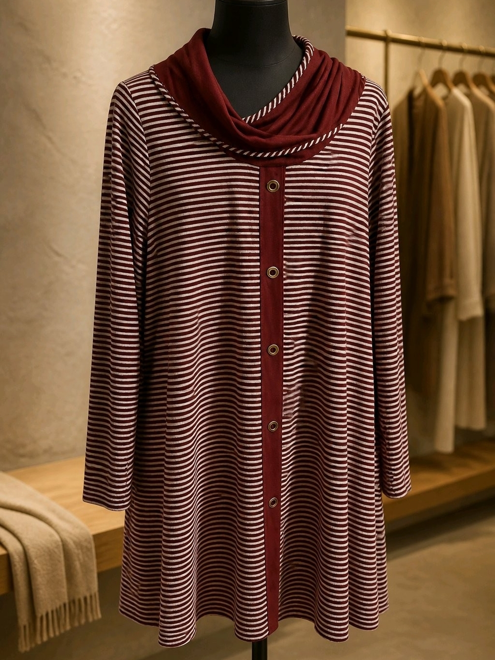 Emerald Burgundy and White Striped Mini Dress